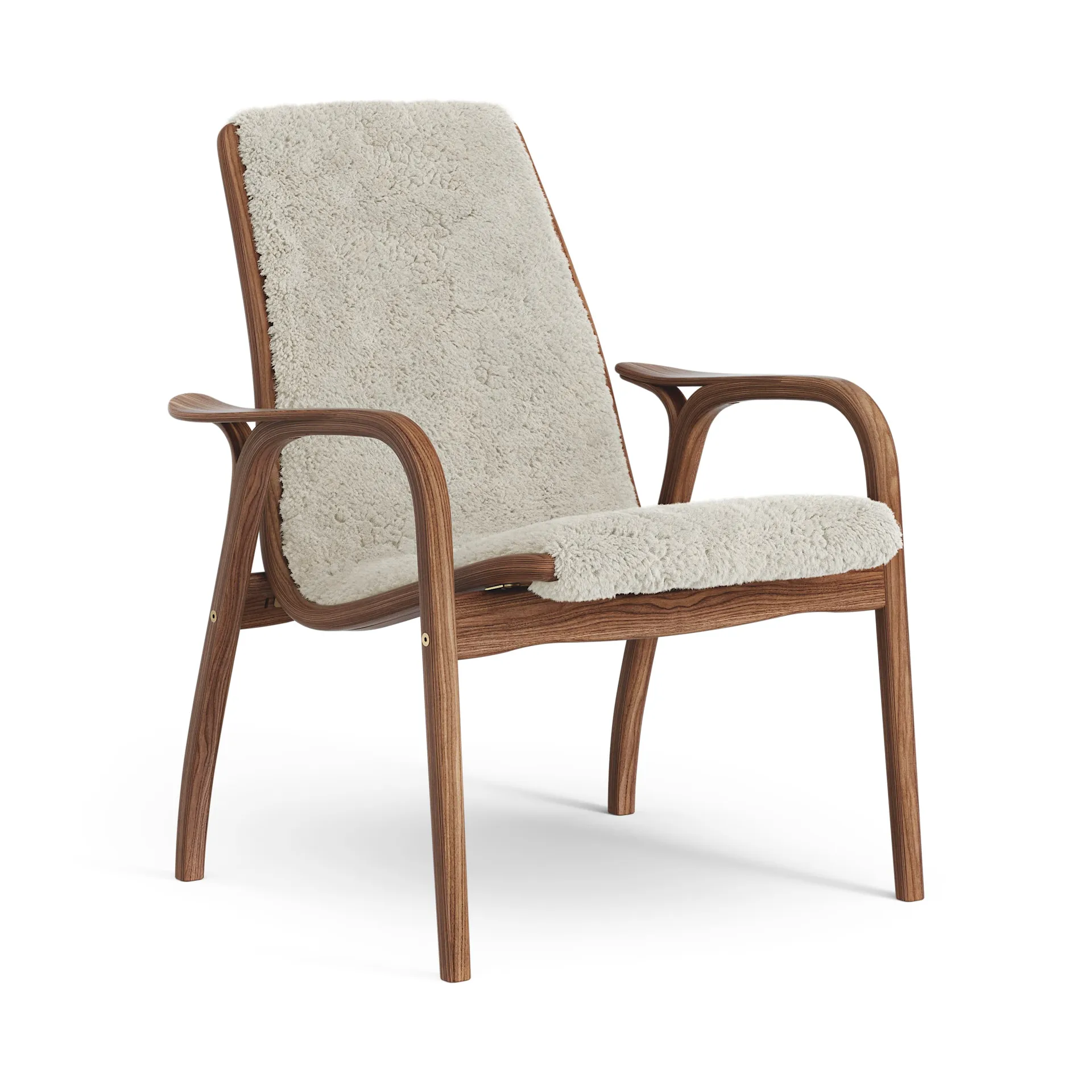 Laminett fåtölj oljad valnöt/fårskinn, Moonlight (beige) Swedese