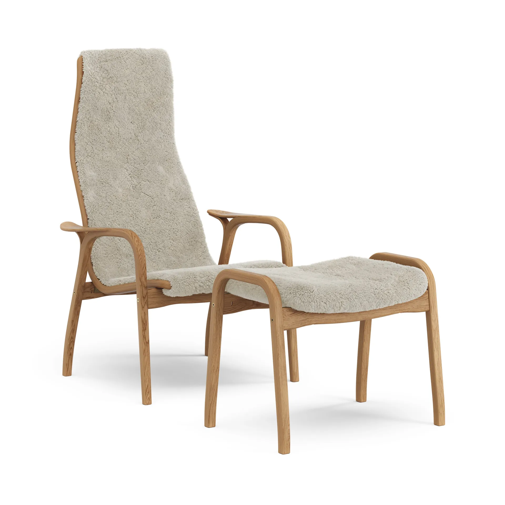 Lamino fåtölj och fotpall oljad ek/fårskinn, Moonlight (beige) Swedese