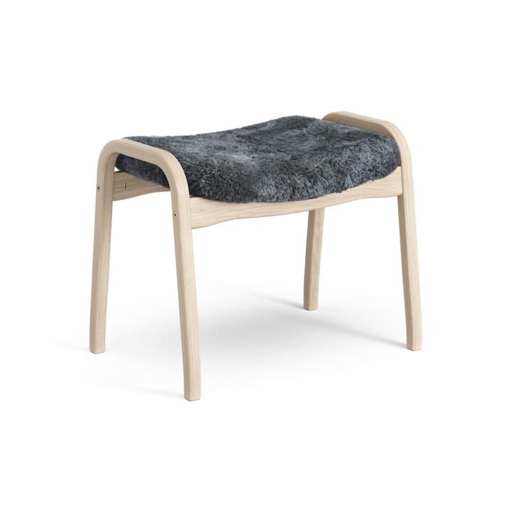 Lamino fotpall vitpigmenterad ek/fårskinn, Charcoal (mörkgrå) Swedese