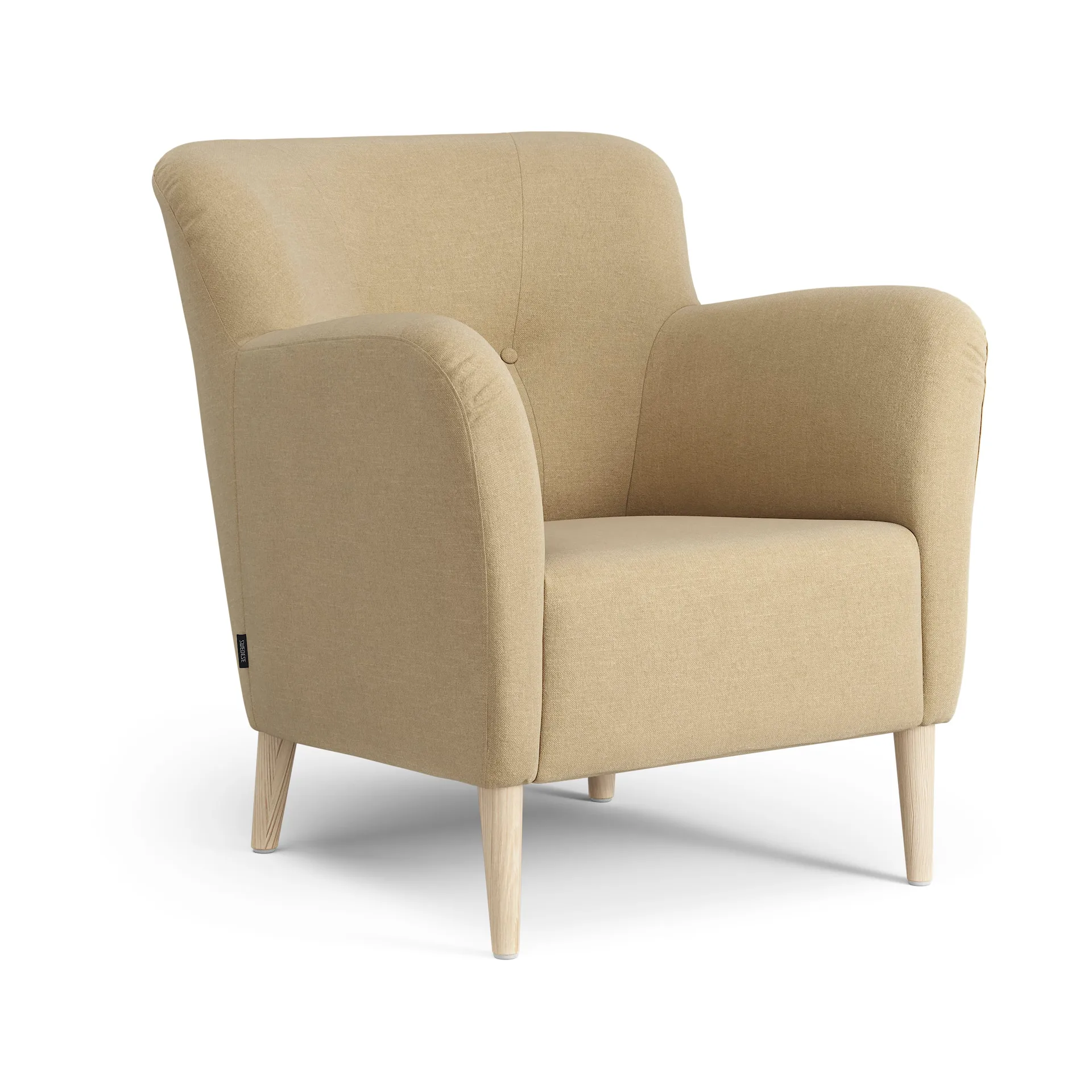 Nova fåtölj med knappar, Linara 08 Fudge-ask naturlack Swedese