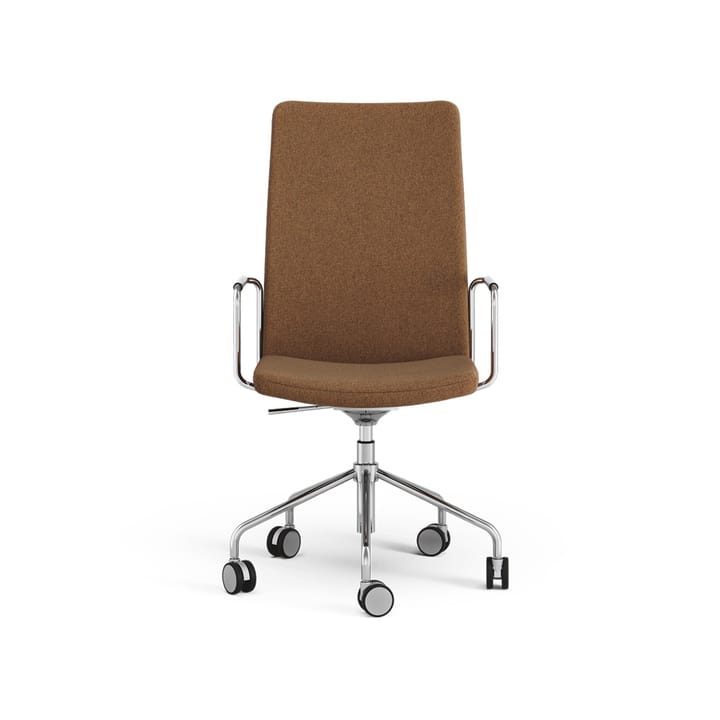 Stella hög kontorsstol höj/sänkbar - tyg camira main line flax 15 brun, krom, justerbar sitthöjd - Swedese