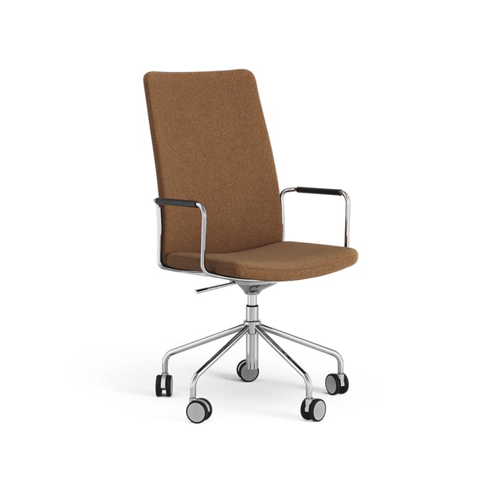 Stella hög kontorsstol höj/sänkbar - tyg camira main line flax 15 brun, krom, justerbar sitthöjd - Swedese