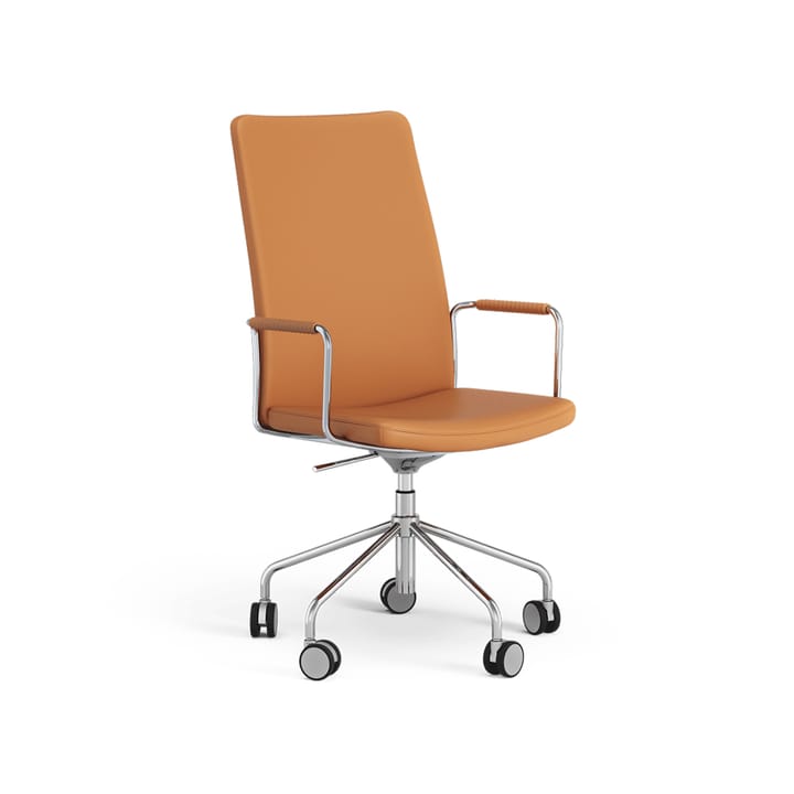 Stella hög kontorsstol höj/sänkbar utan svikt - Läder elmosoft 54035 konjak-krom - Swedese