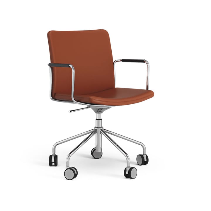 Stella kontorsstol höj/sänkbar - läder elmosoft 33004 brun-krom - Swedese