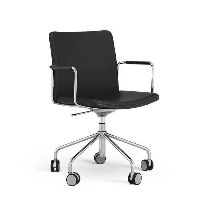Stella kontorsstol höj/sänkbar - läder elmosoft 99999 svart, kromstativ, svikt i ryggen - Swedese
