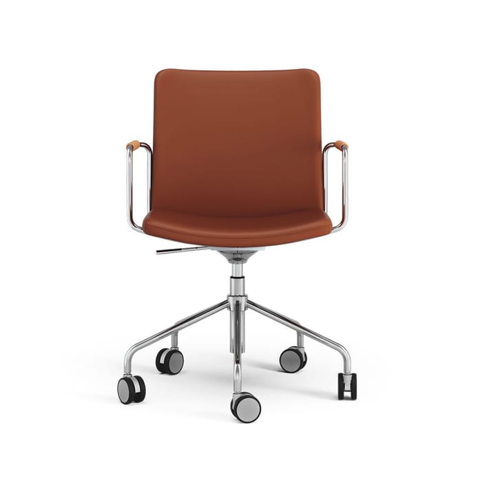 Stella kontorsstol höj/sänkbar med svikt - läder elmosoft 33004 brun, krom, armstöd 8822 amber - Swedese
