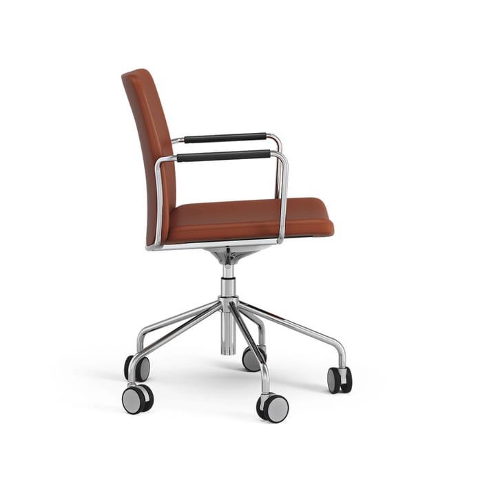 Stella kontorsstol höj/sänkbar med svikt - läder elmosoft 33004 brun-krom - Swedese