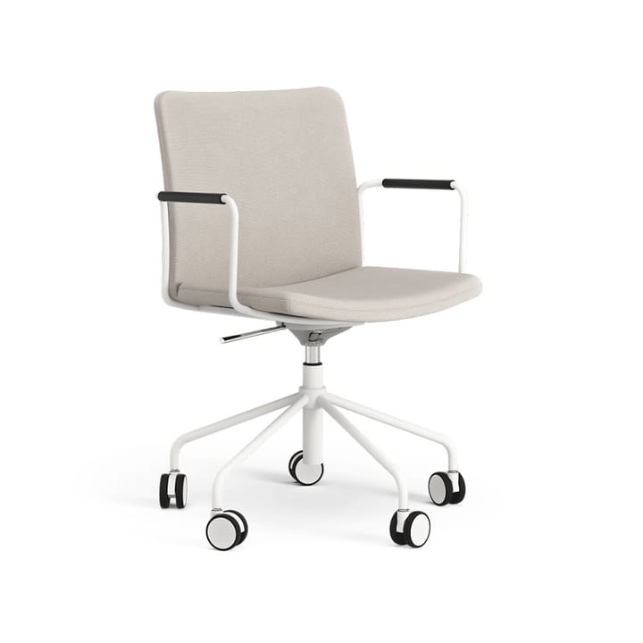 Stella kontorsstol höj/sänkbar med svikt - tyg beige, vitt stativ - Swedese