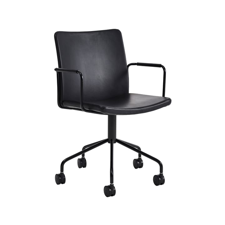 Stella kontorsstol med armstöd - läder elmosoft 99999 svart, svart stativ - Swedese