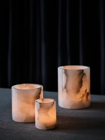 Alabaster ljuslykta - Vit-beige, M 14 cm - Tell Me More