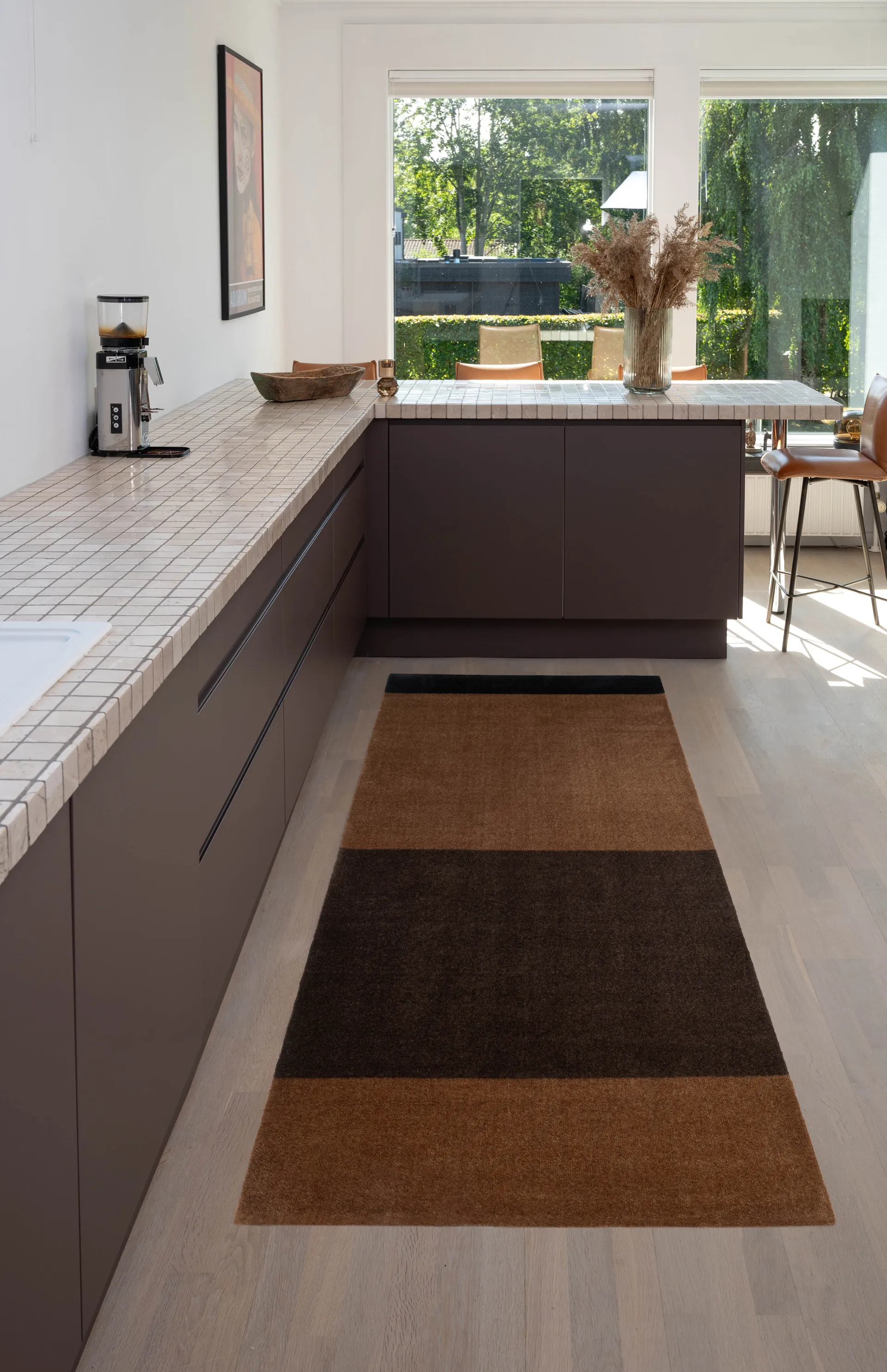 Stripes gångmatta horisontell, Cognac-dark brown-black, 90x200 cm tica copenhagen