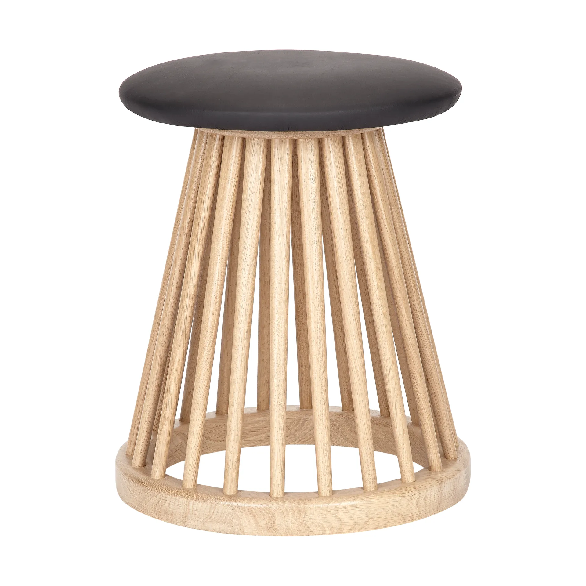 Fan rund pall 45 cm, Natural oak-black leather Tom Dixon
