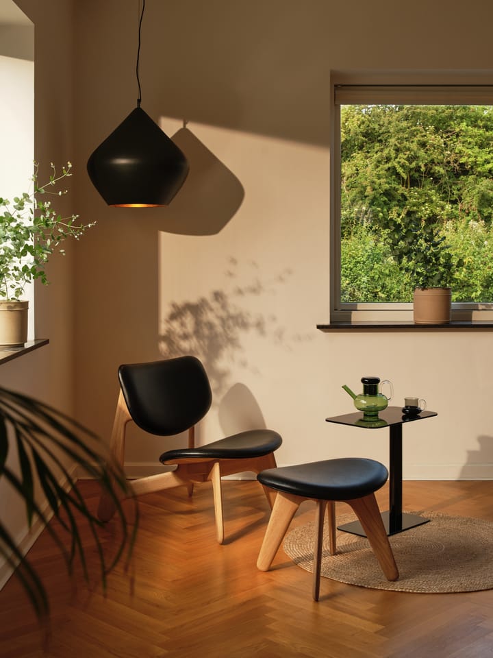 Slab loungestol klädd sits, Natural oak-black leather Tom Dixon