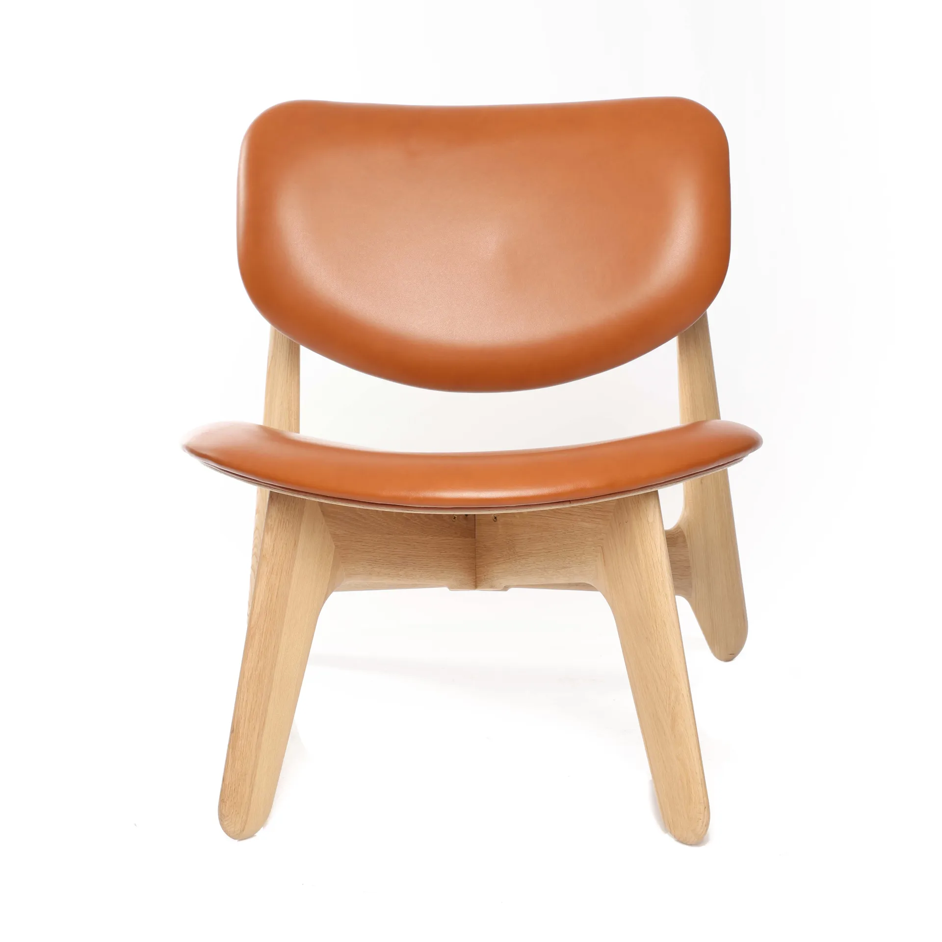 Slab loungestol klädd sits, Natural oak-cognac leather Tom Dixon