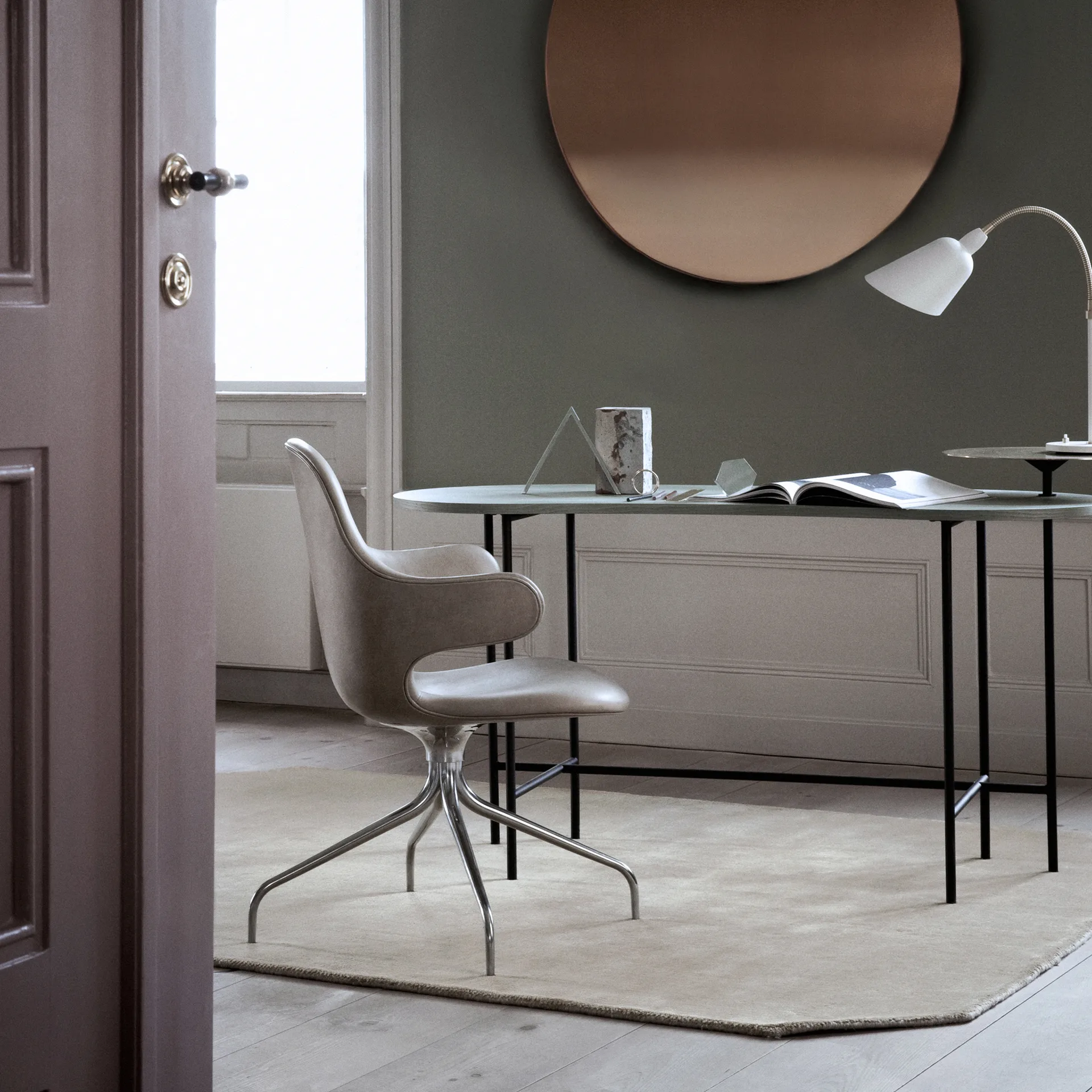 Catch JH2 kontorsstol, tyg steelcut 255 dark beige-snurrstativ black &Tradition