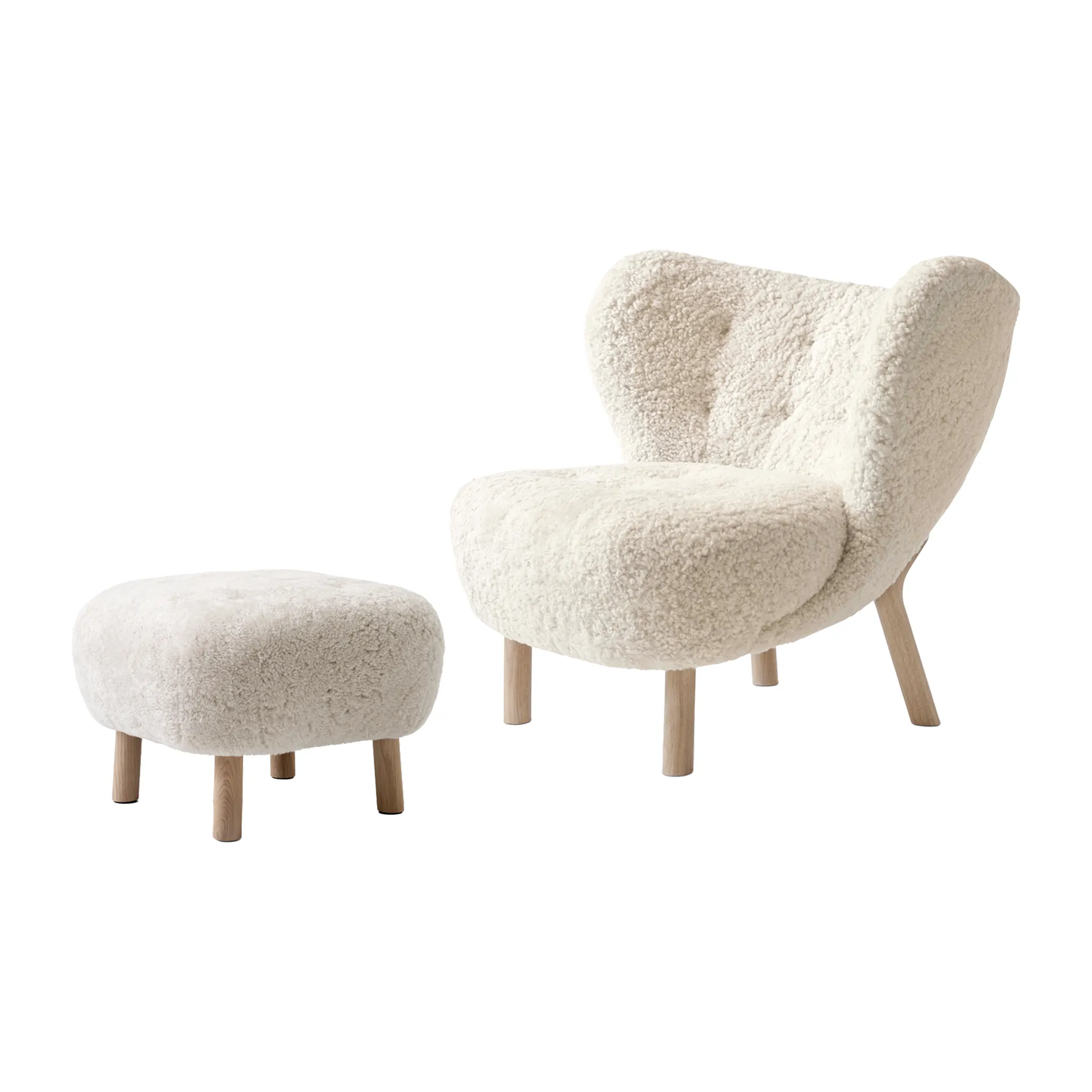 Little Petra VB1 fåtölj inkl. pouf ATD1, Vitoljad ek-Moonlight &Tradition
