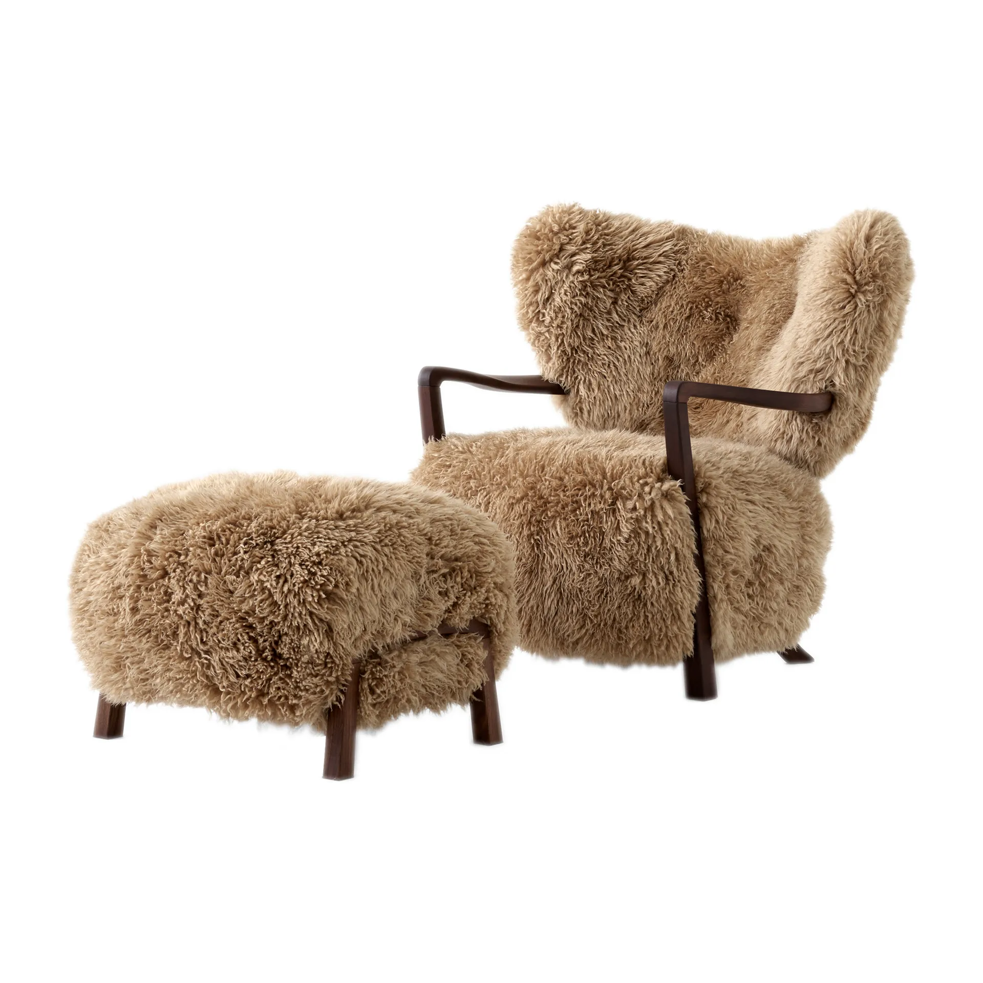 Wulff Lounge Chair ATD2 fåtölj inkl. pouf ATD3, Oljad valnöt-Sheepskin honey &Tradition