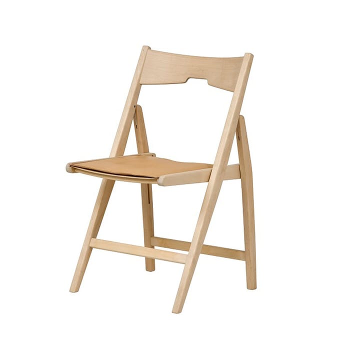 Vinkelben fällbar stol - Björk vitolja-Läder natur - Tre Sekel Möbelsnickeri