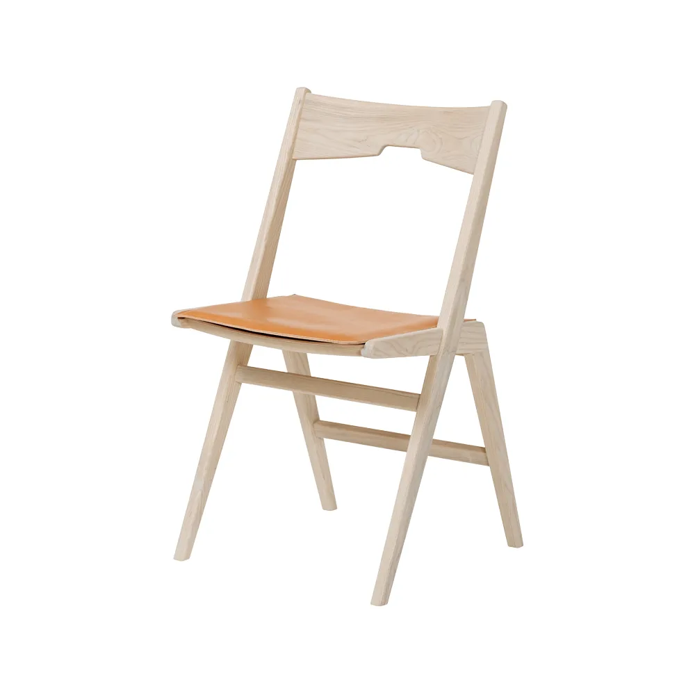 Vinkelben stol lädersits, Björk hårdvaxolja-Vit hårdvax Tre Sekel Möbelsnickeri