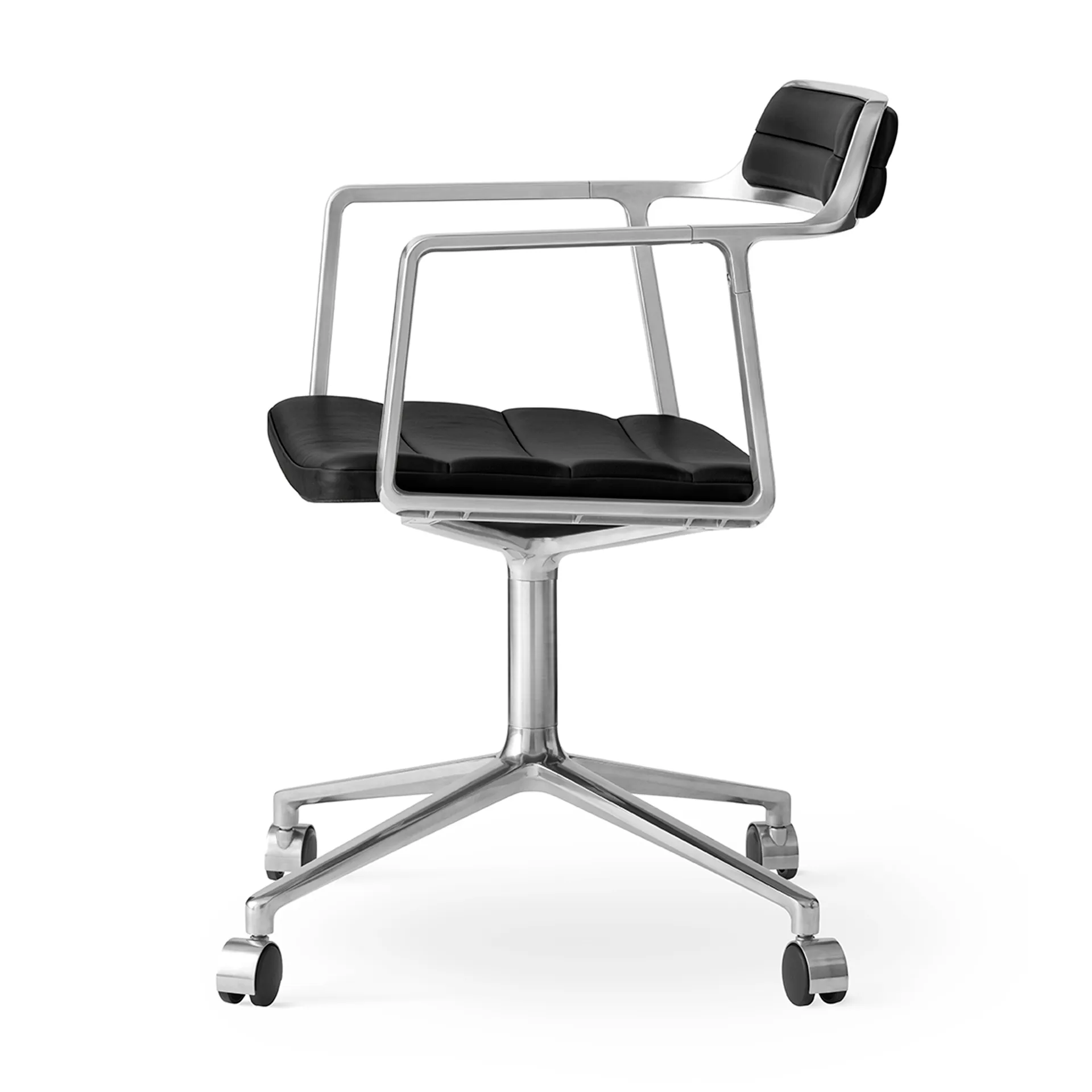 Vipp452 Swivel kontorsstol med hjul, Pol. aluminium-black leather Vipp