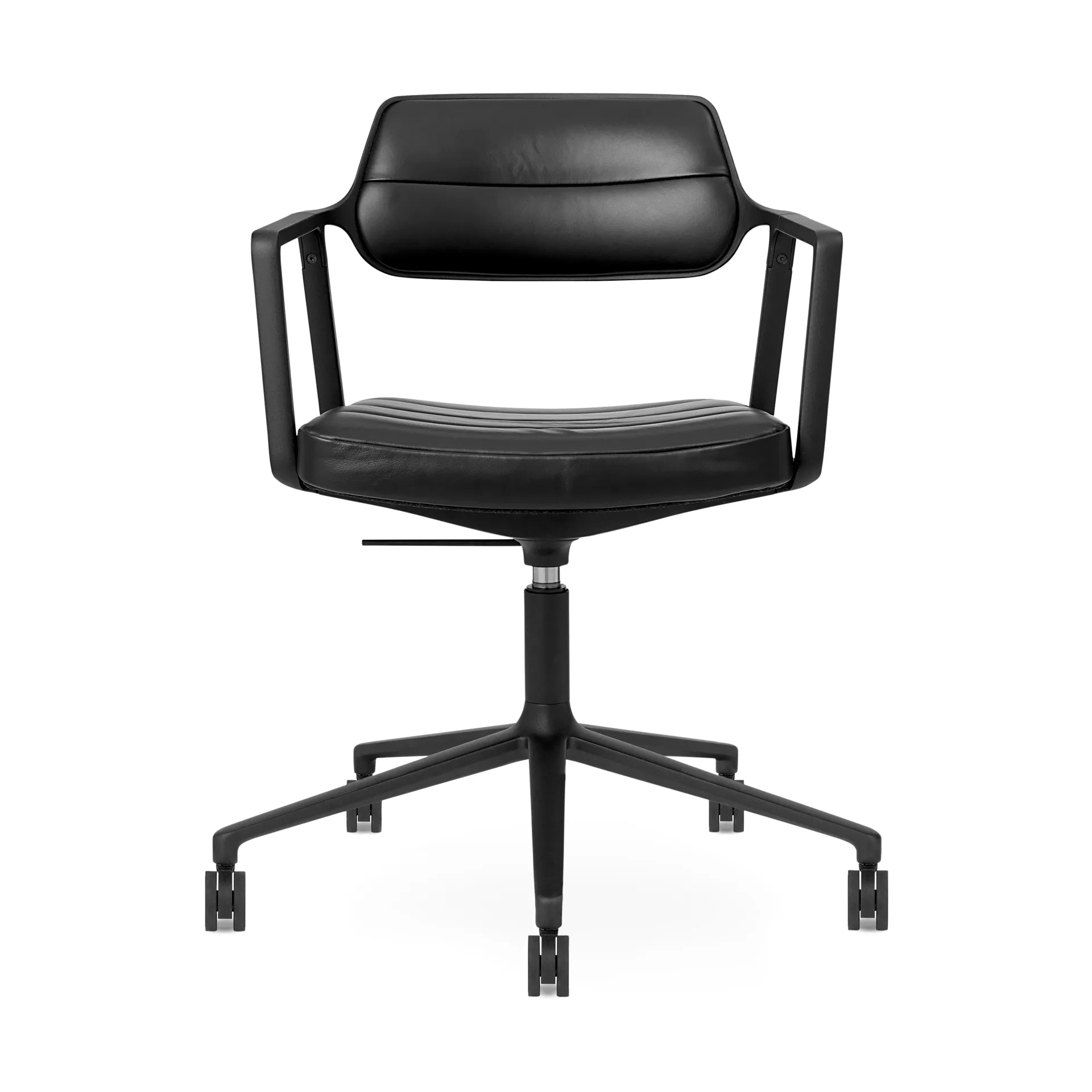 Vipp453+ Swivel kontorsstol med hjul, Black aluminium-black leather Vipp