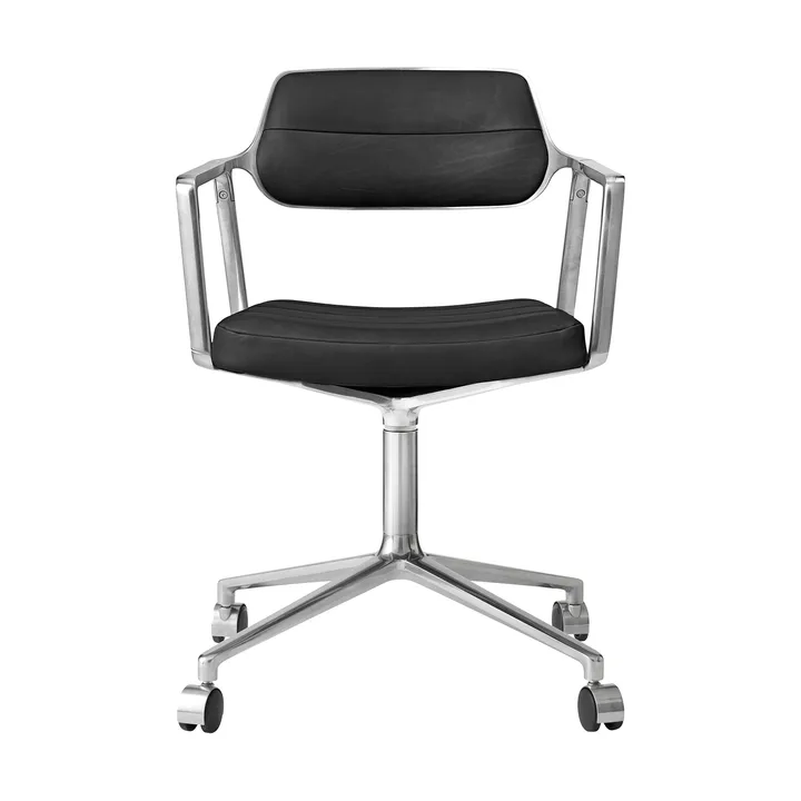 Vipp453 Swivel kontorsstol med hjul - Leather black-pol. aluminium - Vipp