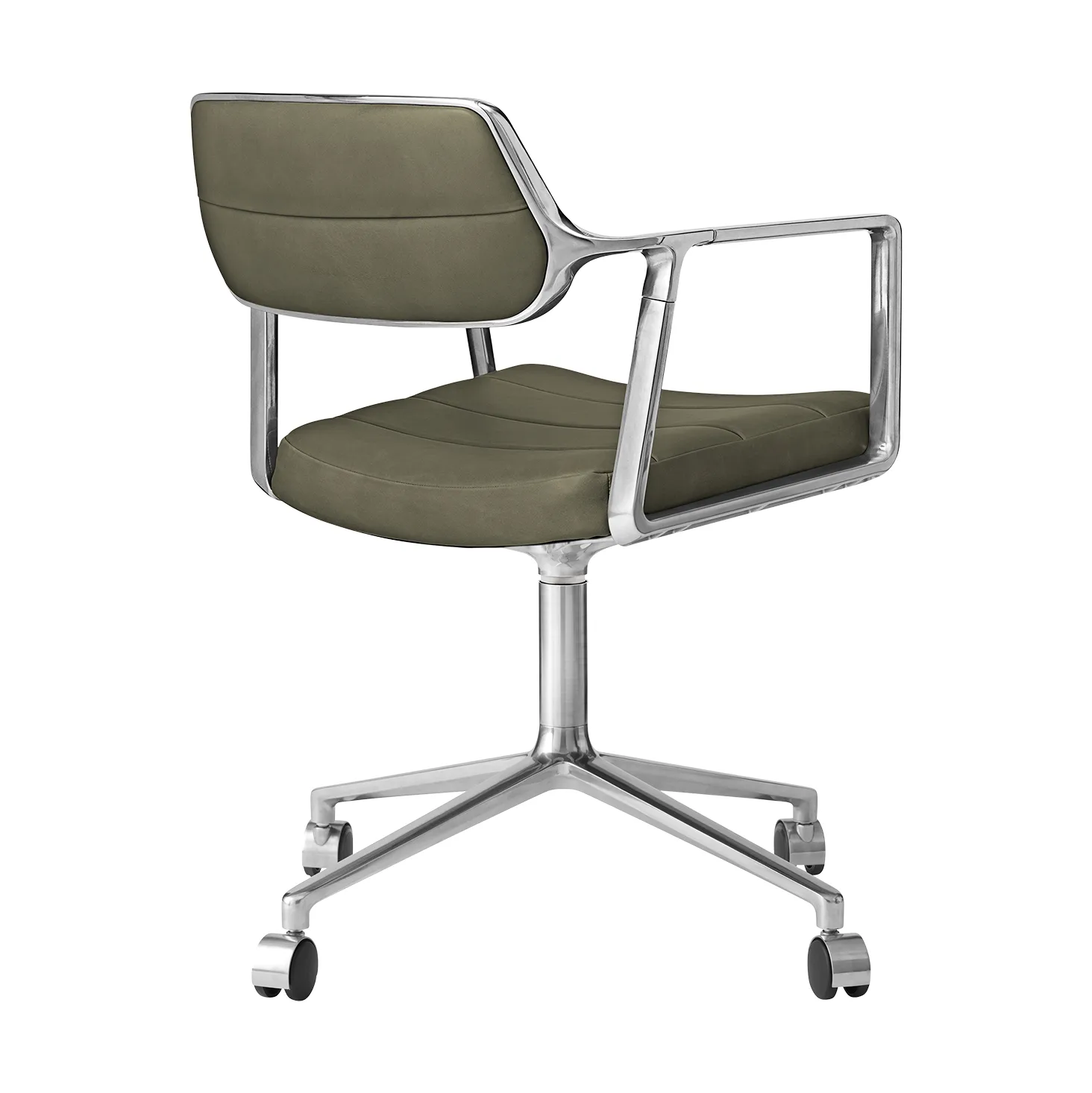 Vipp453 Swivel kontorsstol med hjul, Leather bosco green-pol. aluminium Vipp