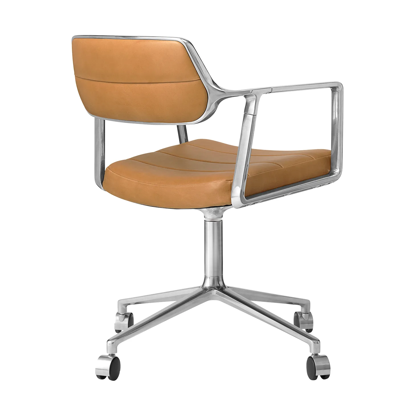 Vipp453 Swivel kontorsstol med hjul, Leather camel-pol. aluminium Vipp