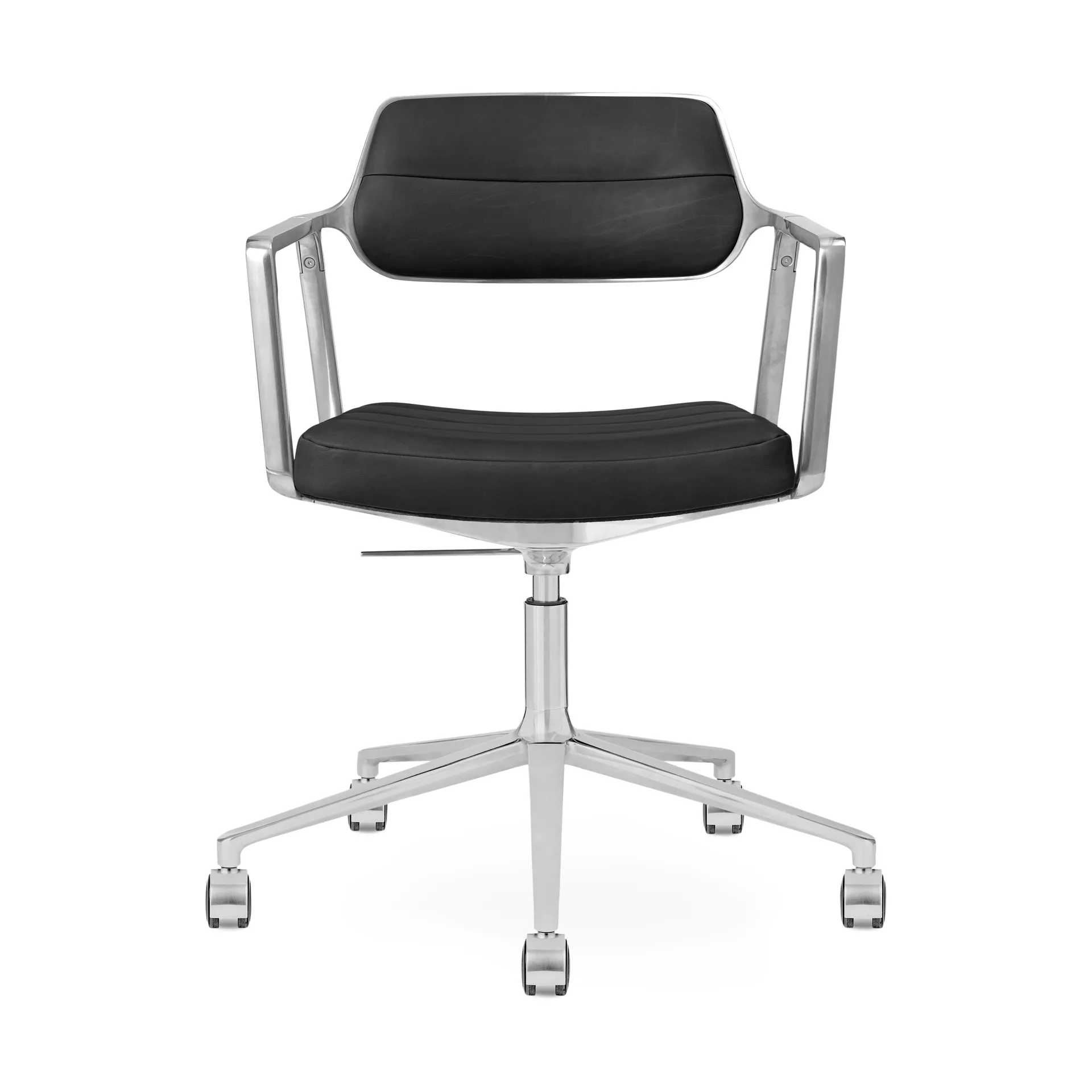 Vipp453+ Swivel kontorsstol med hjul, Pol. aluminium-black leather Vipp