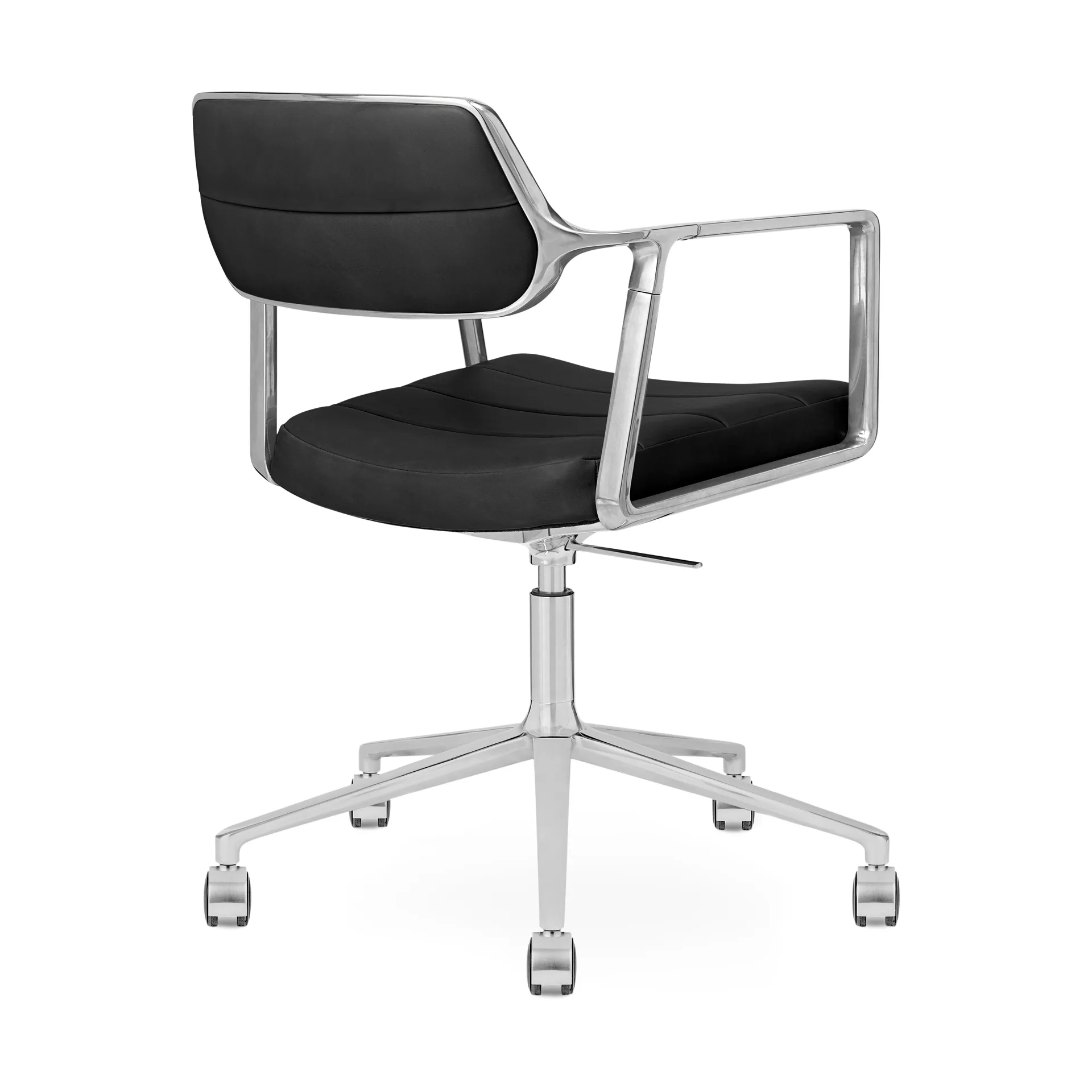 Vipp453+ Swivel kontorsstol med hjul, Pol. aluminium-black leather Vipp