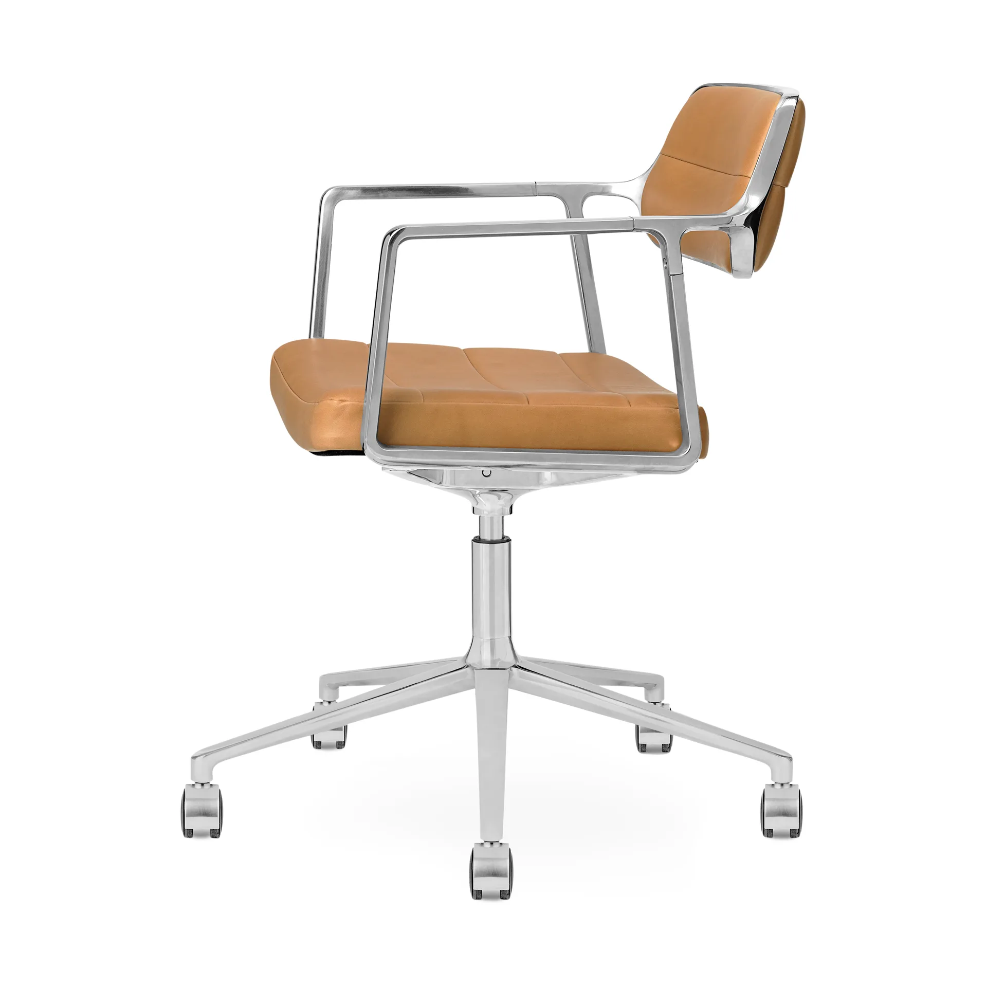 Vipp453+ Swivel kontorsstol med hjul, Pol. aluminium-camel leather Vipp
