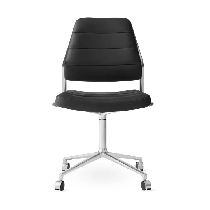 Vipp454 Swivel chair kontorsstol med hjul - Black leather-polished aluminium - Vipp
