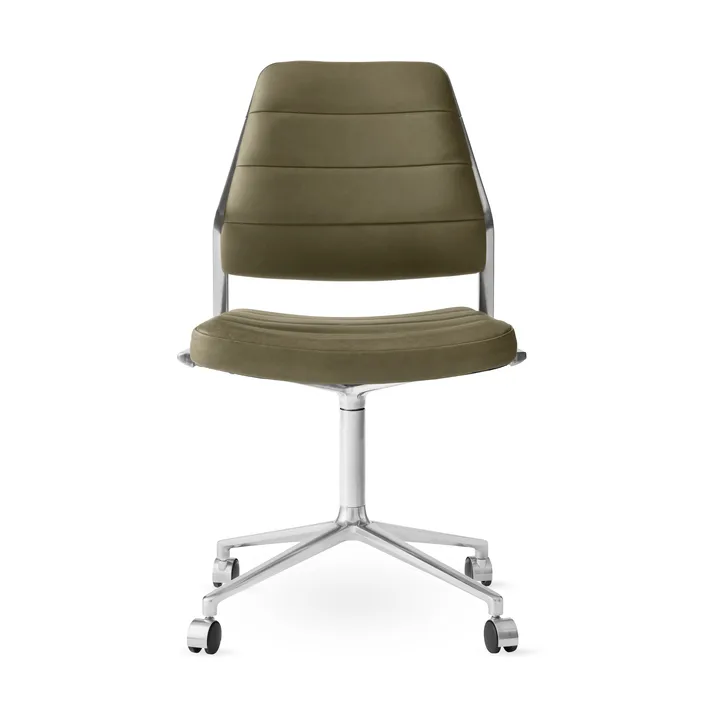 Vipp454 Swivel chair kontorsstol med hjul - Bosco leather green-polished aluminium - Vipp