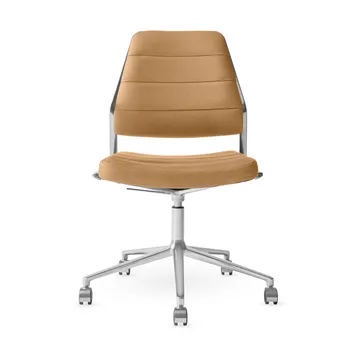 Vipp454+ Swivel chair kontorsstol med hjul - Camel leather-polished aluminium - Vipp