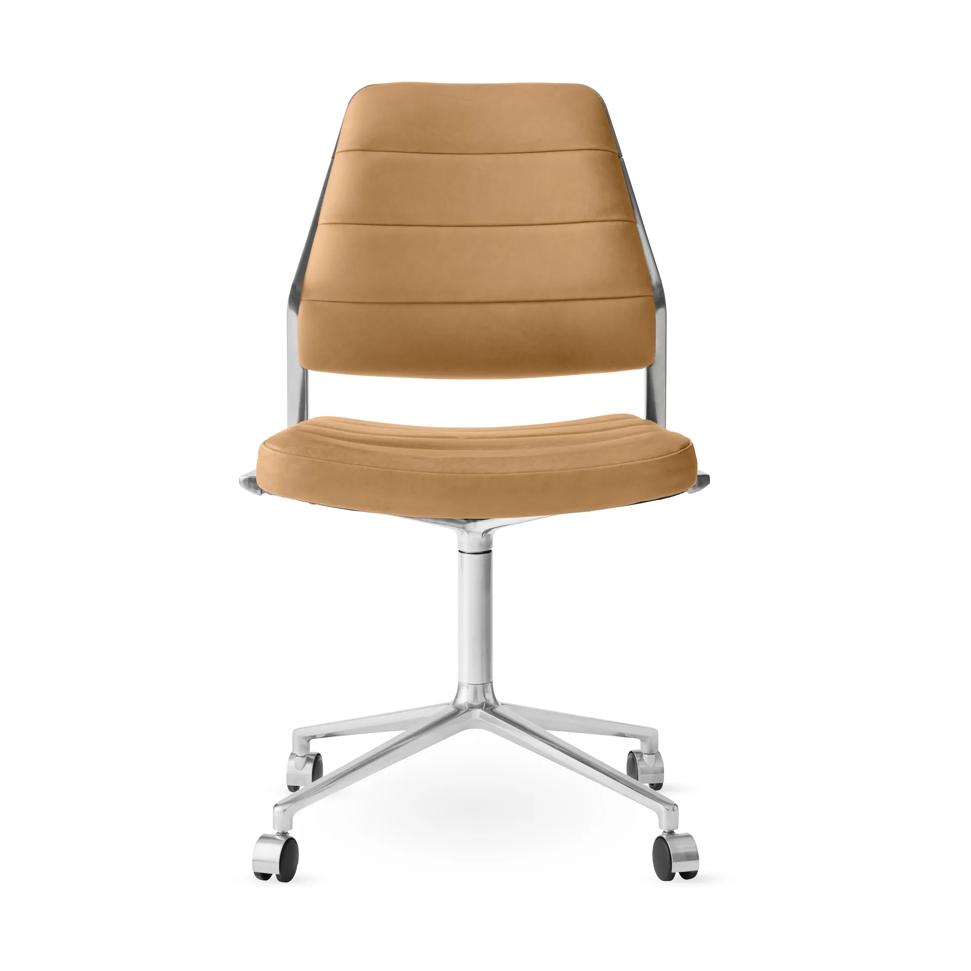Vipp454 Swivel chair kontorsstol med hjul, Camel leather-polished aluminium Vipp