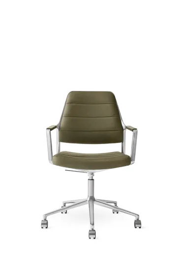 Vipp455+ Swivel chair kontorsstol med hjul - Bosco leather green-polished aluminium - Vipp