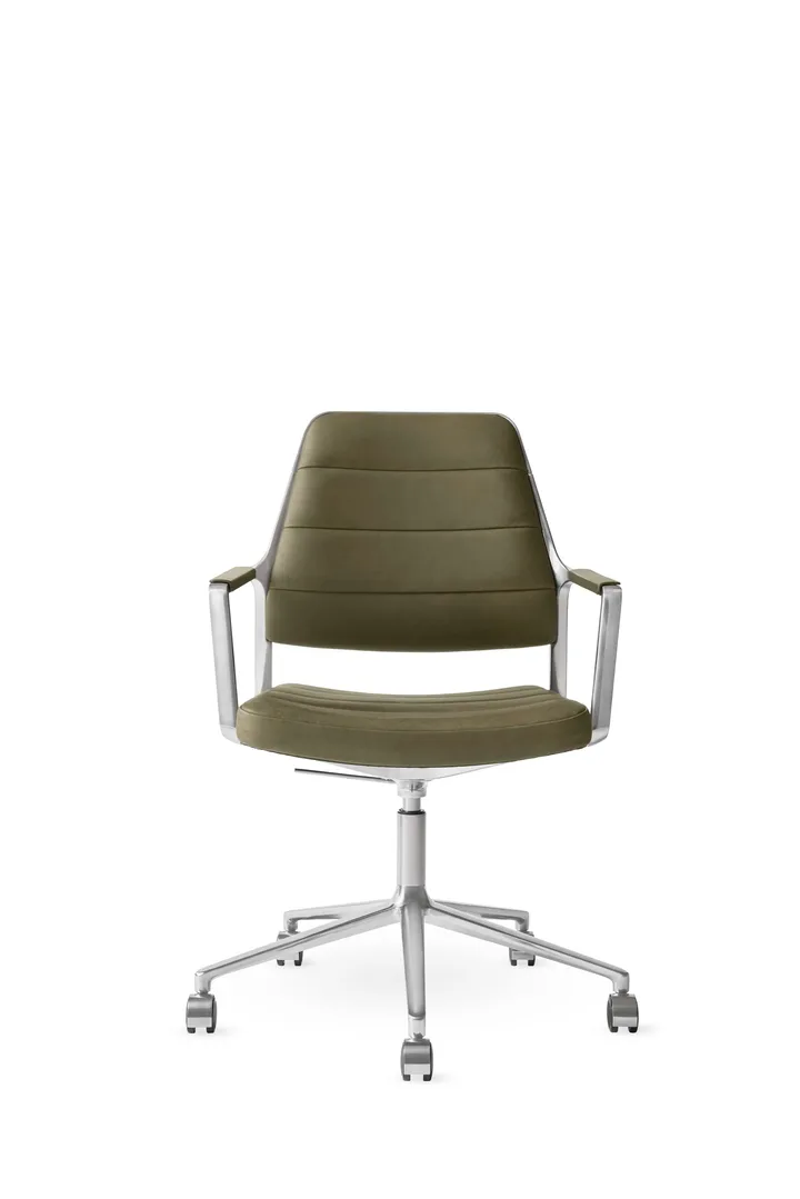 Vipp455+ Swivel chair kontorsstol med hjul - Bosco leather green-polished aluminium - Vipp