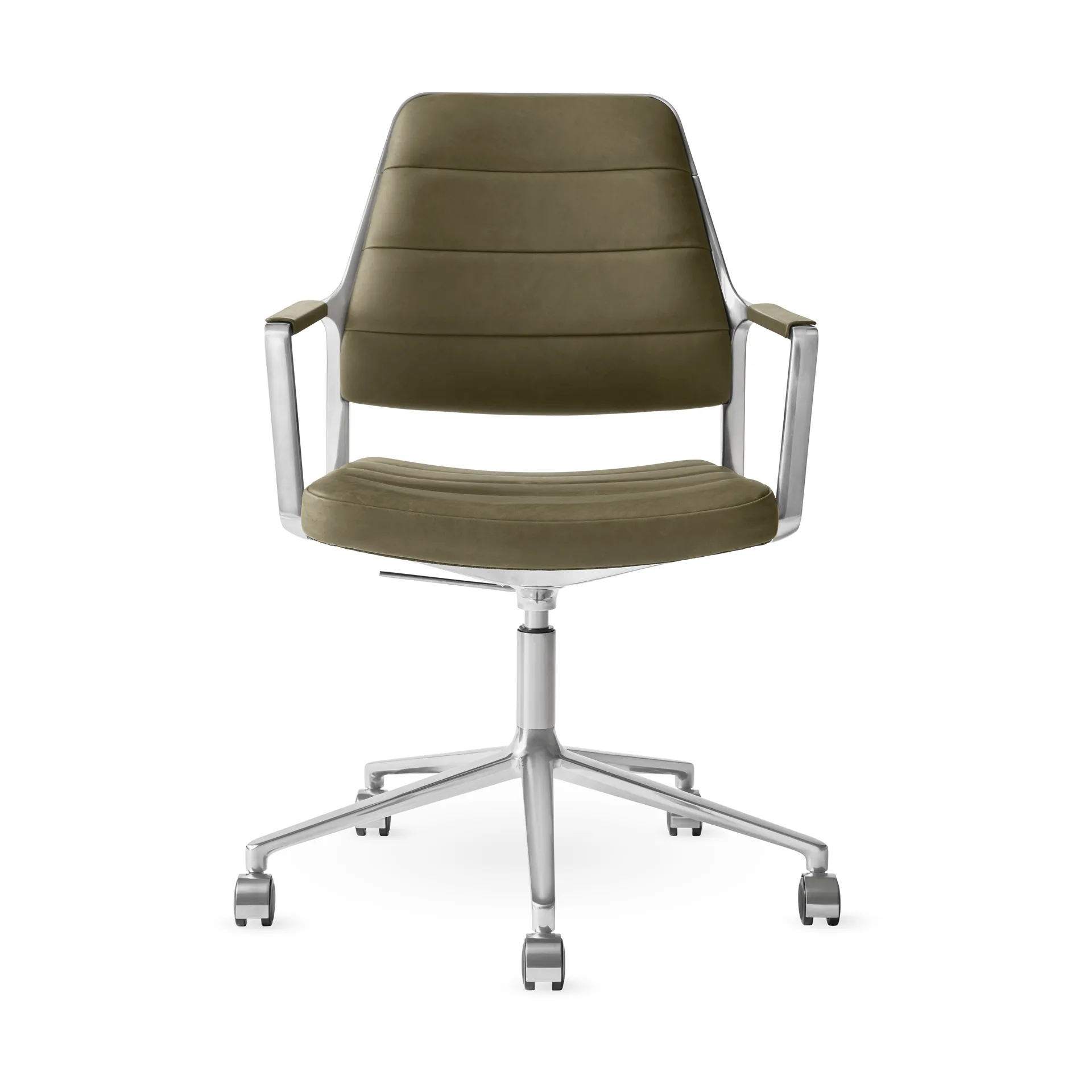 Vipp455+ Swivel chair kontorsstol med hjul, Bosco leather green-polished aluminium Vipp