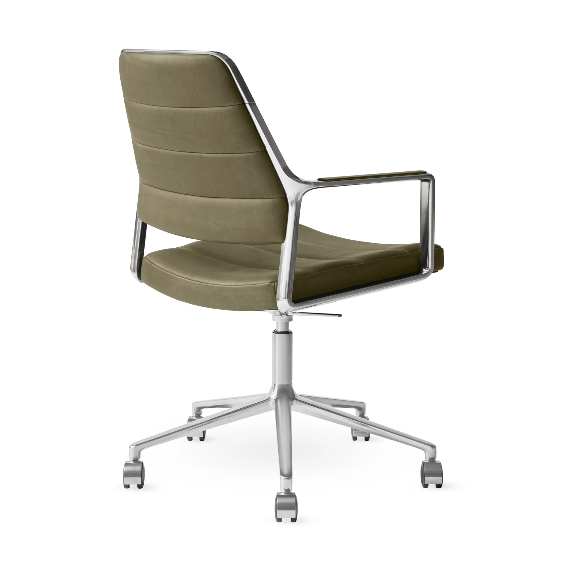 Vipp455+ Swivel chair kontorsstol med hjul, Bosco leather green-polished aluminium Vipp