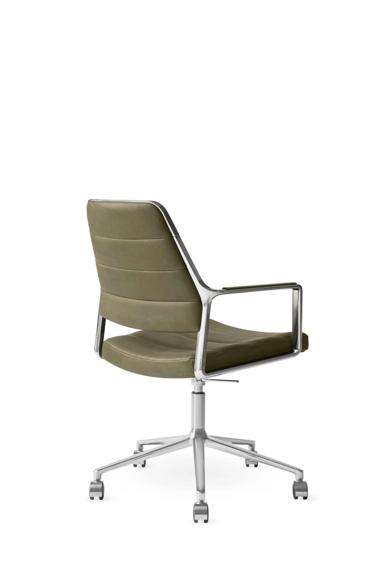 Vipp455+ Swivel chair kontorsstol med hjul, Bosco leather green-polished aluminium Vipp