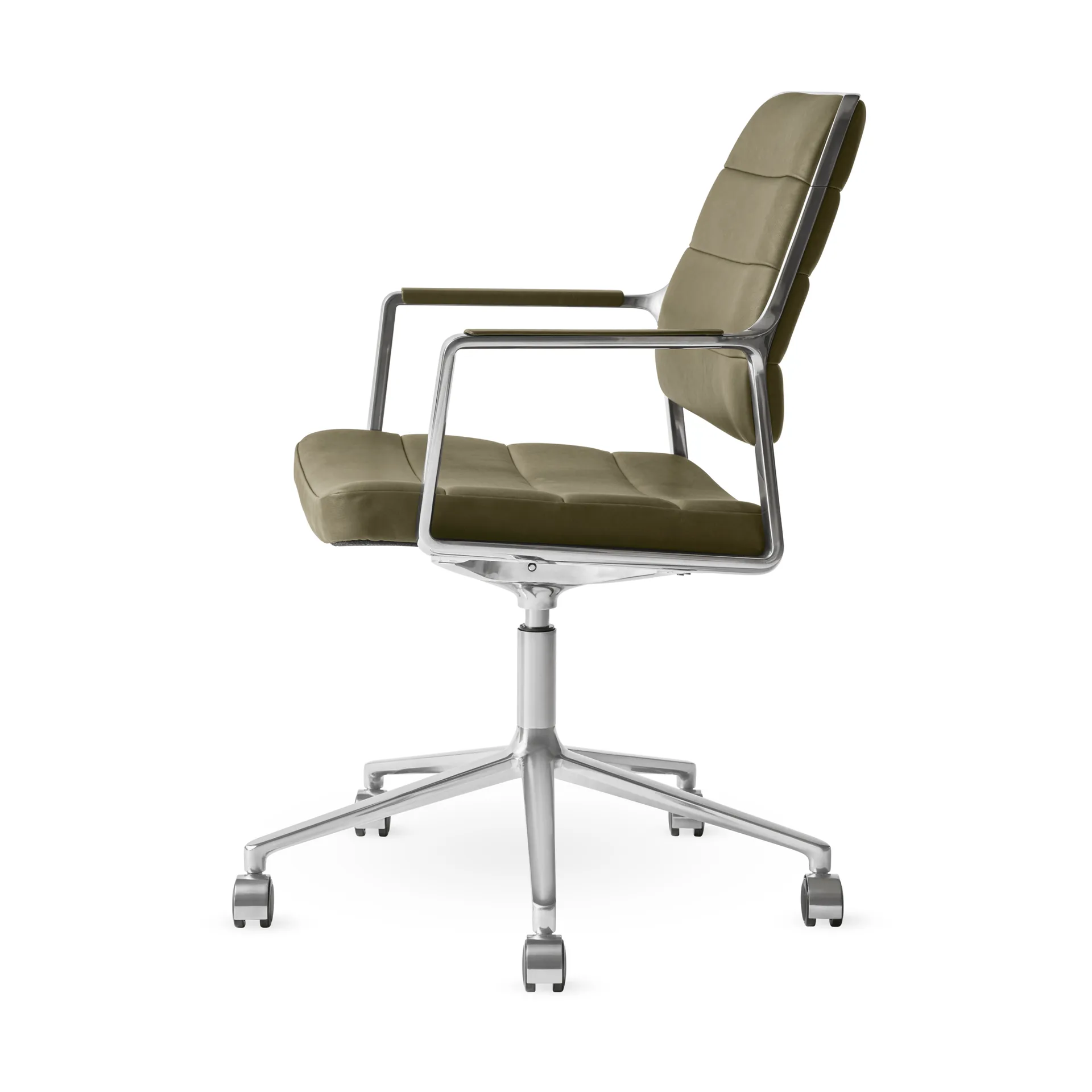 Vipp455+ Swivel chair kontorsstol med hjul, Bosco leather green-polished aluminium Vipp