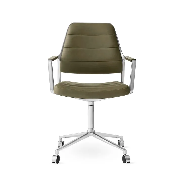 Vipp455 Swivel chair kontorsstol med hjul - Bosco leather green-polished aluminium - Vipp