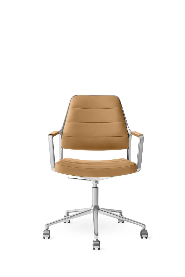 Vipp455+ Swivel chair kontorsstol med hjul - Camel leather-polished aluminium - Vipp