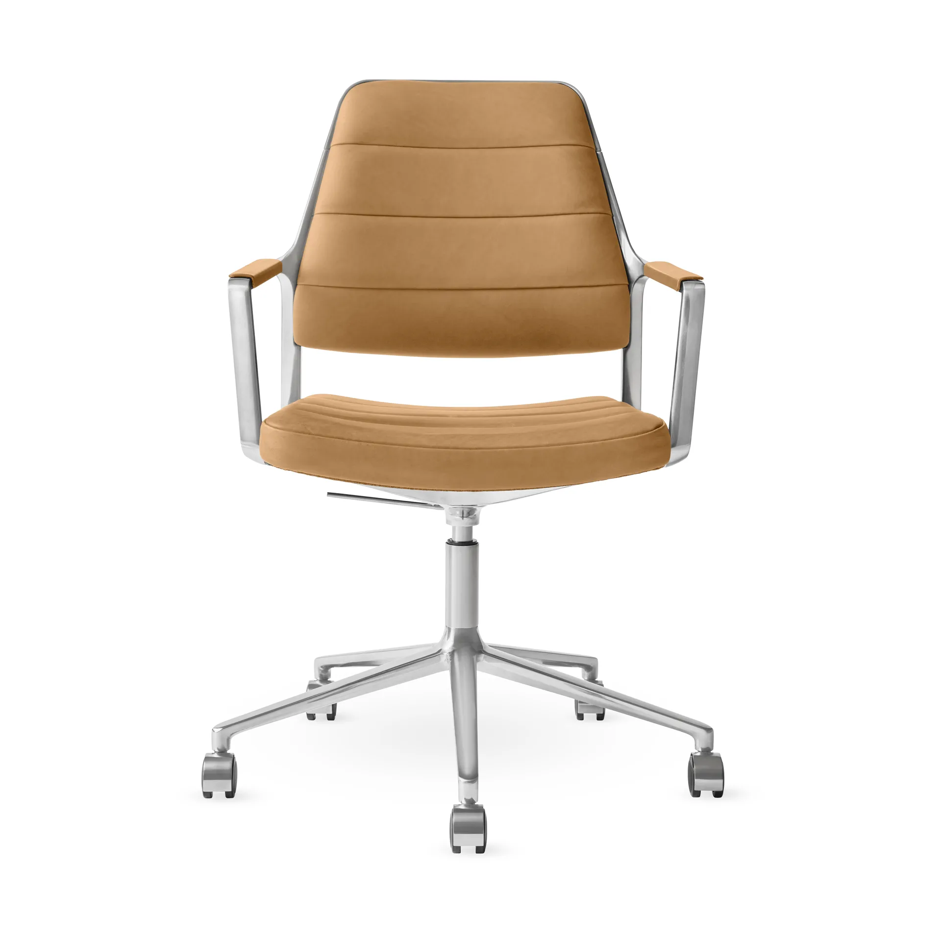 Vipp455+ Swivel chair kontorsstol med hjul, Camel leather-polished aluminium Vipp