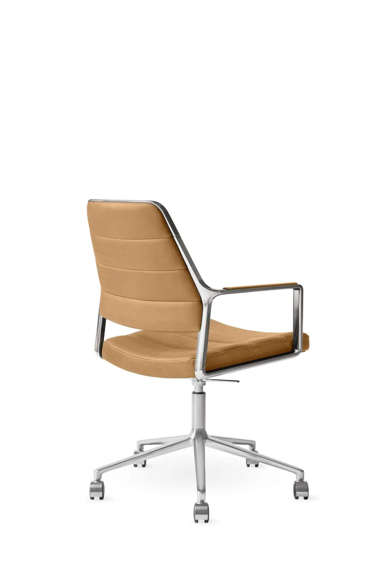 Vipp455+ Swivel chair kontorsstol med hjul, Camel leather-polished aluminium Vipp