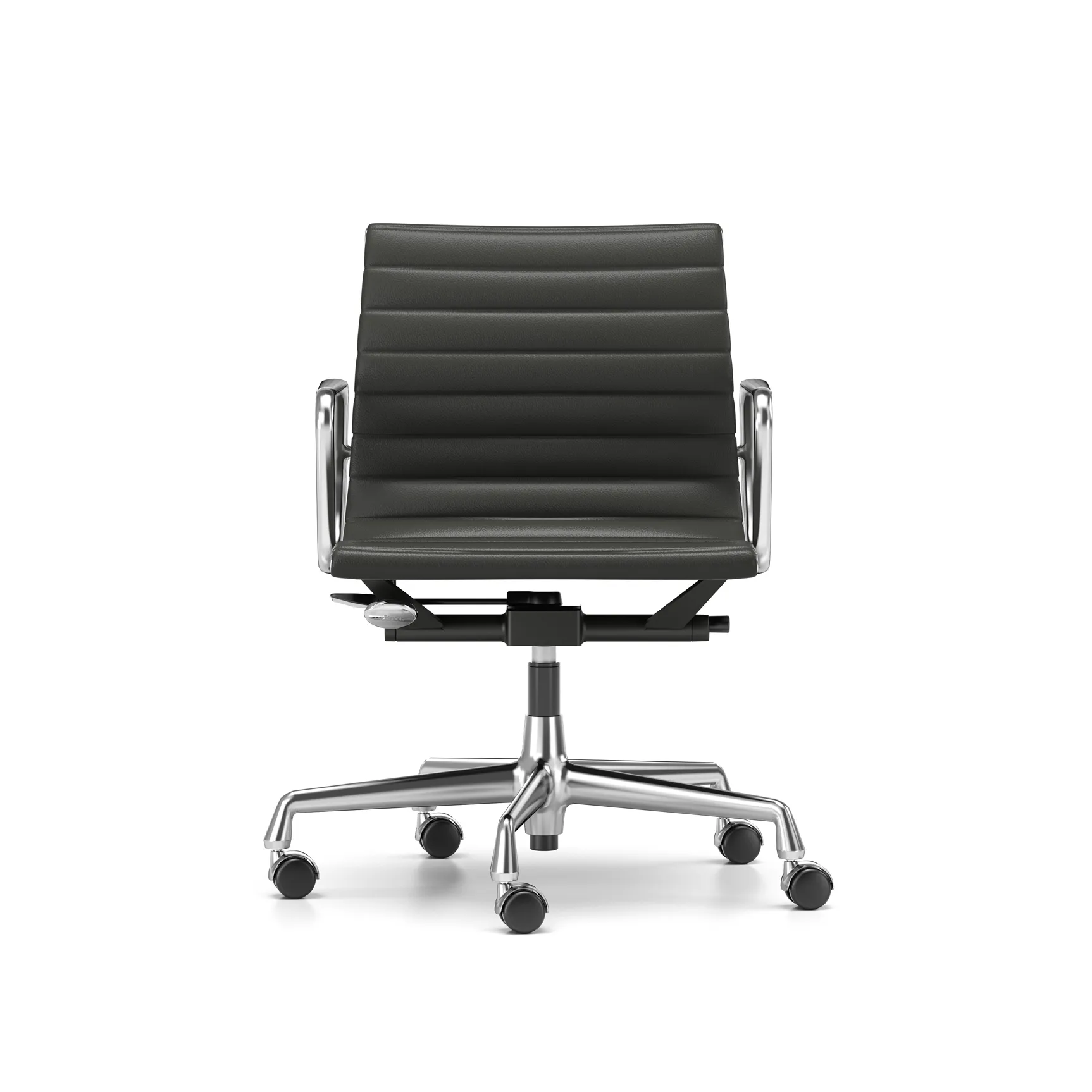 EA 118 stol höj- och sänkbar polerat krom, LäderL20 Nero mjuka hjul broms Vitra