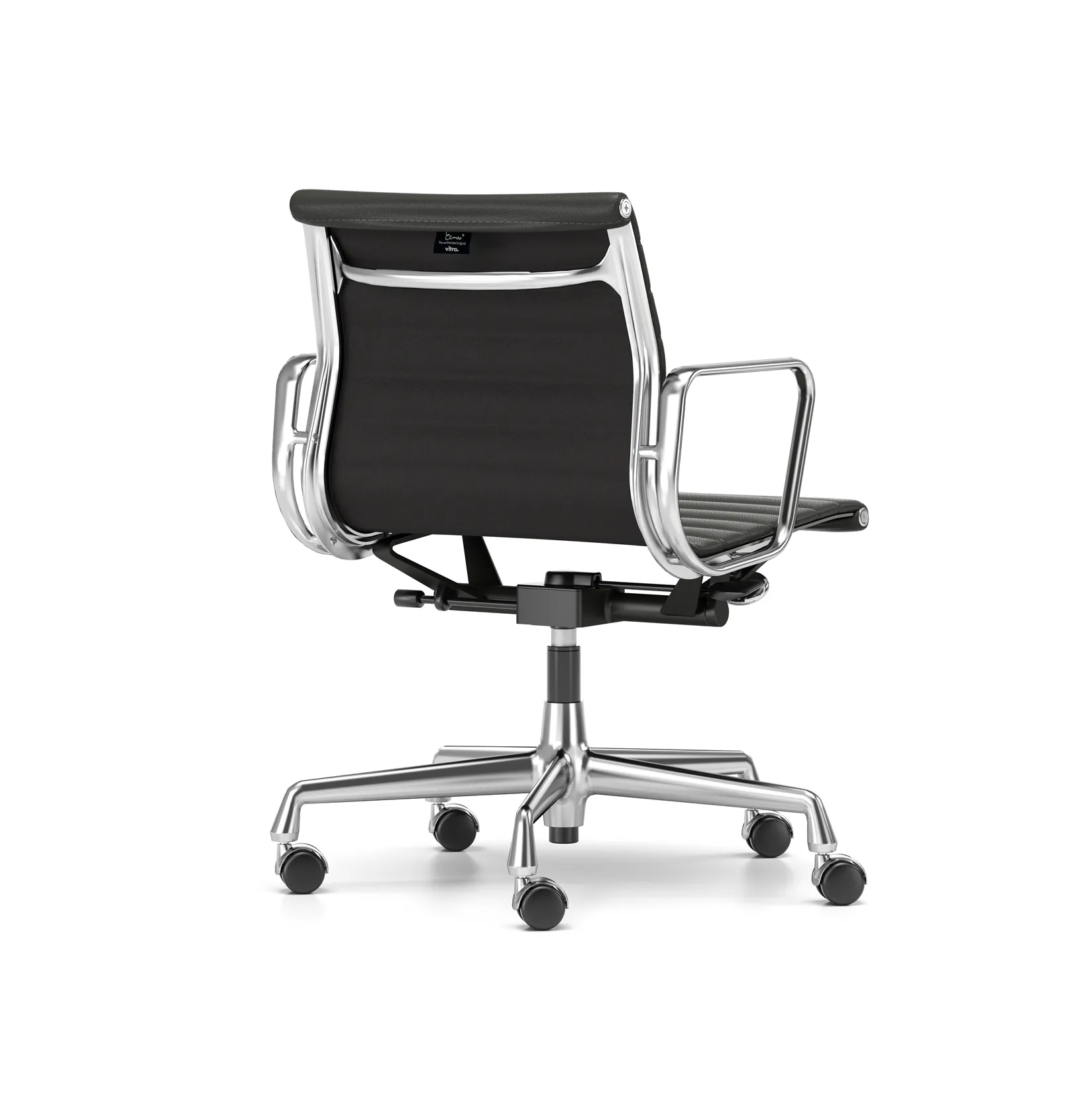EA 118 stol höj- och sänkbar polerat krom, LäderL20 Nero mjuka hjul broms Vitra