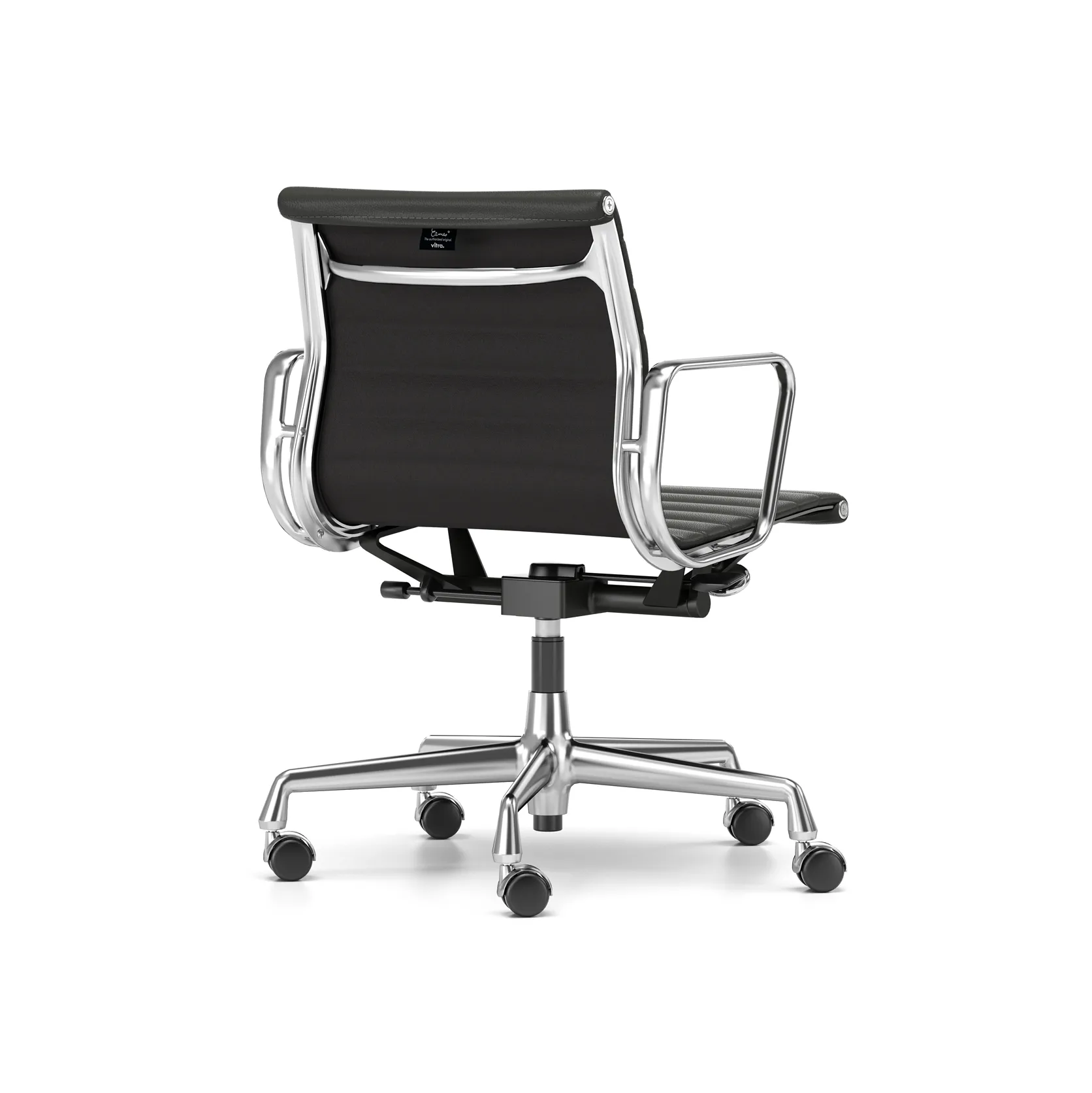 EA 118 stol höj- och sänkbar polerat krom, LäderL50 Nero mjuka hjul broms Vitra