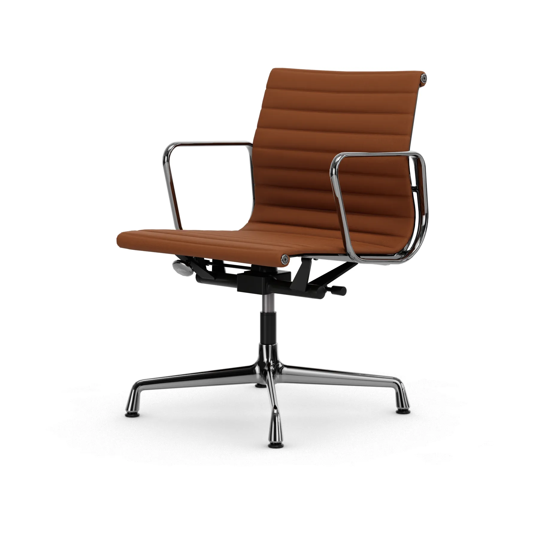 EA132 Aluminium Chair kontorsstol felt glides, 97 cognac leather L50-polished Vitra