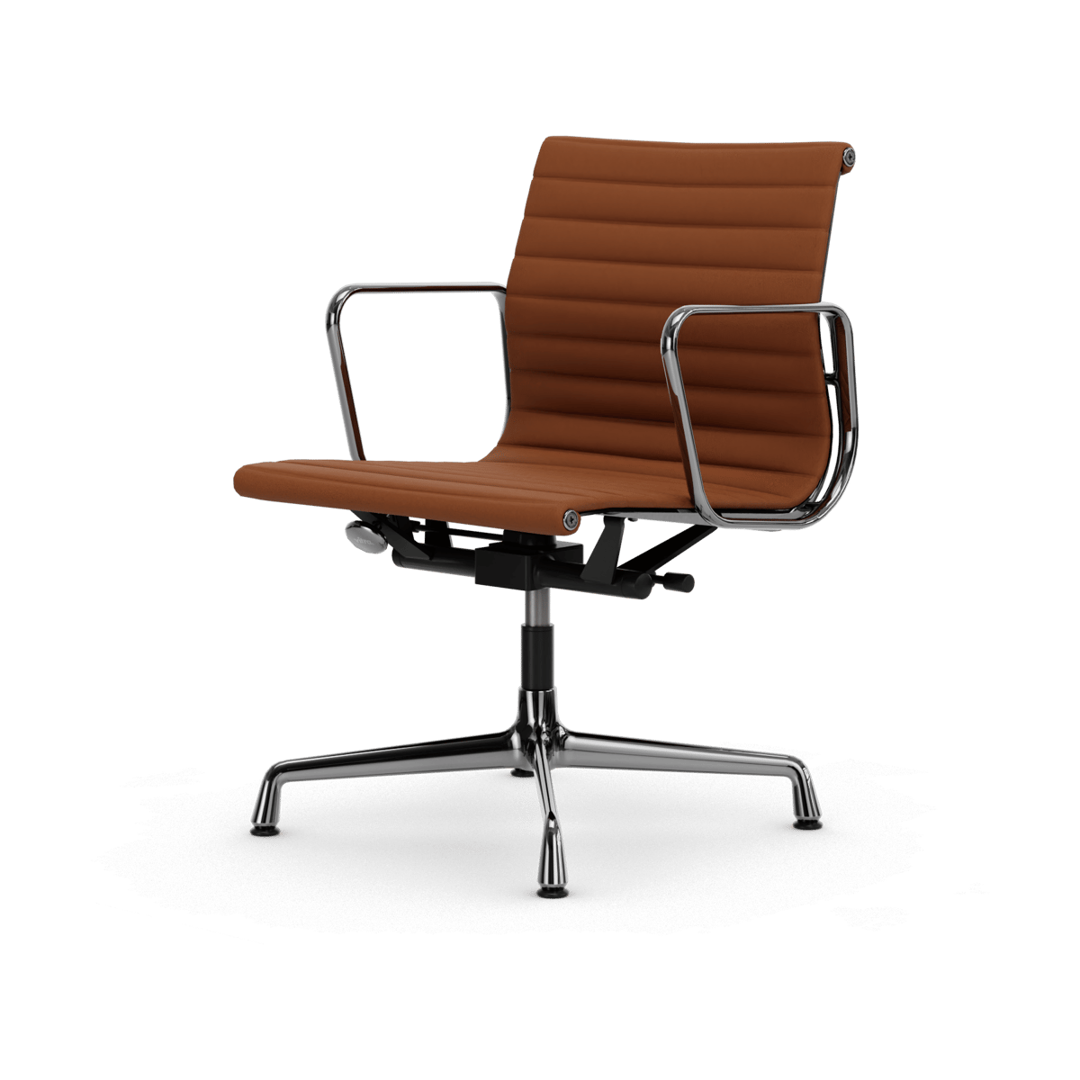 Vitra EA132 Aluminium Chair kontorsstol felt glides 97 cognac leather L50-polished